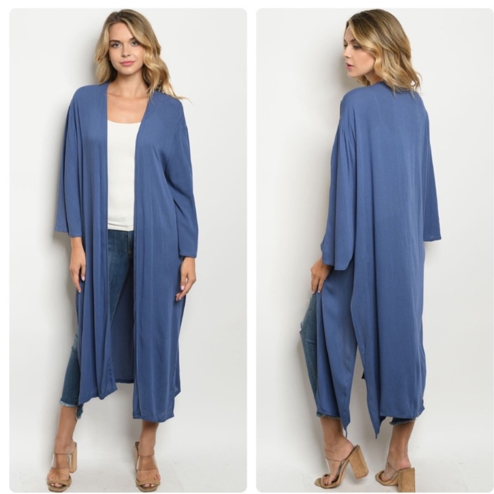 Audrey 3+1 Blue Open Front Cardigan